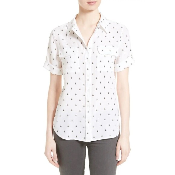 Equipment Silk Bee Print Short Sleeve Safari Shirt, Size M - Picture 15 of 15